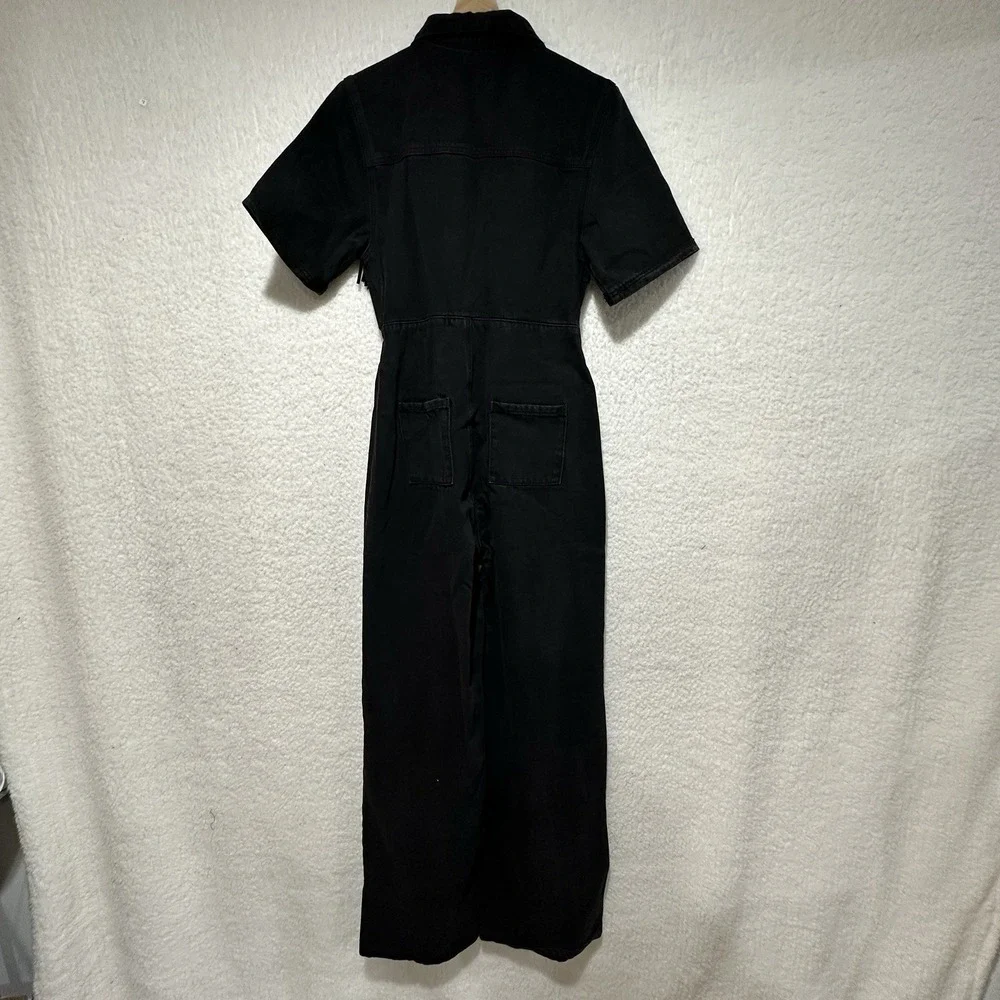 Nasty Gal Collection Black Denim Fringe Detailing Zip Up Front Jumpsuit Sz US 4 - Picture 2 of 16